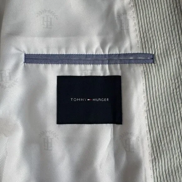 Tommy Hilfiger 48R Blazer Sport Coat Mens Green Seersucker Stripe Cotton - Picture 10 of 11